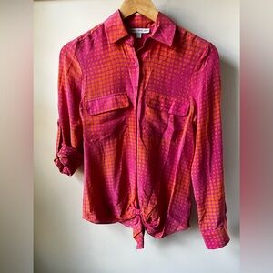 SCILLA DORA LANDA Silk Tie Front Button Down Shirt Polka Dot Retro Colorful XS P